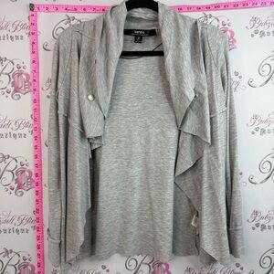 Kensie cardigan sweater snap buttons Heather Gray Waterfall Open Front Cardigan